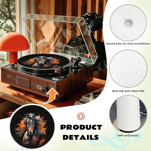 Horse Pattern Turntable Mat Anti-Static for LP Vinyl Record Premium Turntable Slipmat to Reduce Noise and Improve Sound Quality in Kuwait