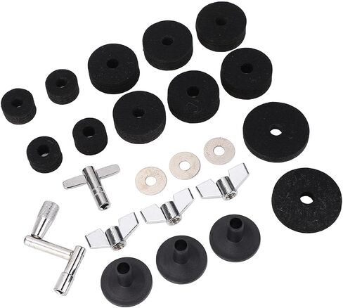 Tissting 23 Pcs Cymbal Replacement Accessories Set, 2.5cm 4cm 5cm Felt Pads, Drum Cymbal Sleeves, Nuts, Washers, T and Z Wrench for Drum Set Maintenance (Black) in Saudi Arabia