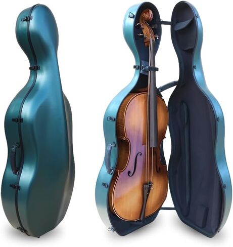 حافظة التشيلو من ألياف الكربون مقاس 4/4 بالحجم الكامل مع عجلات ومقبض مضمن صندوق التشيلو ذو الغلاف الصلب وحزام خلفي خفيف الوزن وملحقات التشيلو المحمولة كاليفورنيا. 4.0 كجم in Kuwait