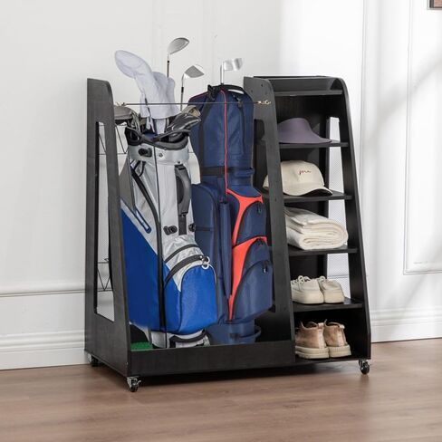 Golf Bag Organizer for Garage, Premium Wooden Golf Clubs Storage Rack Fit 2 Golf Bags, Golf Trunk Organizer for Car Garage Club Shed Basement in Saudi Arabia