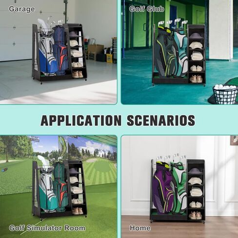 Golf Bag Organizer for Garage, Premium Wooden Golf Clubs Storage Rack Fit 2 Golf Bags, Golf Trunk Organizer for Car Garage Club Shed Basement in Saudi Arabia