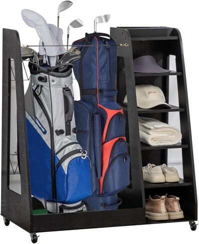 Golf Bag Organizer for Garage, Premium Wooden Golf Clubs Storage Rack Fit 2 Golf Bags, Golf Trunk Organizer for Car Garage Club Shed Basement in Saudi Arabia