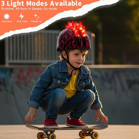 Toddler Bike Helmet with LED Lights, Kids Helmet for Boys 3-8 Years, Adjustable Kids Bike Helmets Toddler Helmets for Bicycle Skateboard Scooter in Saudi Arabia
