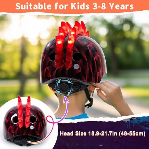 Toddler Bike Helmet with LED Lights, Kids Helmet for Boys 3-8 Years, Adjustable Kids Bike Helmets Toddler Helmets for Bicycle Skateboard Scooter in Saudi Arabia