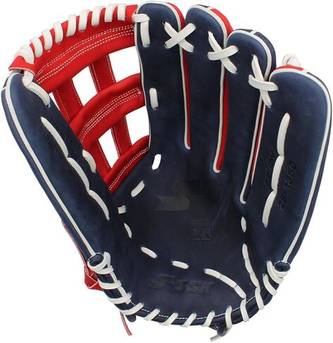 SSK ZSLOW Slowpitch Softball Glove – 12.5" - 13" - 13.5" - 14" – Right & Hand Left Hand Throw (Navy/Red/White, 13.5" - Left Hand Throw) in Saudi Arabia
