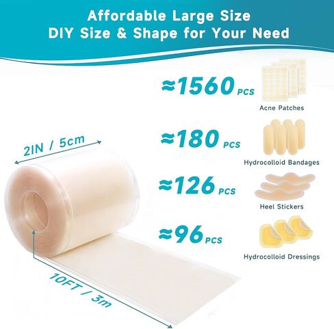 Hydrocolloid Roll for Wound Care, Extra Large Self-Adhesive Hydrocolloid Bandages, Cut-to-Size Patch, Ultra Absorbent & Waterproof, First Aid Kit Essential (2in*10ft) in Saudi Arabia