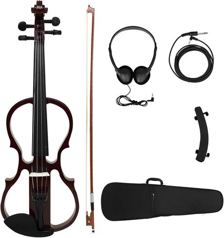 مجموعة كمان احترافية كمان كهربائي 4/4 من الخشب الصلب أداء احترافي للمبتدئين للبالغين (3، أسود) in Kuwait