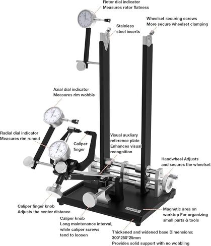 حامل إصلاح الدراجة لعجلة الدراجة للميكانيكيين المحترفين - قاعدة من سبائك الألومنيوم مع حامل أدوات مغناطيسي، ومؤشرات قرص دقيقة لمحاذاة العجلات وفحص دوار القرص in Kuwait