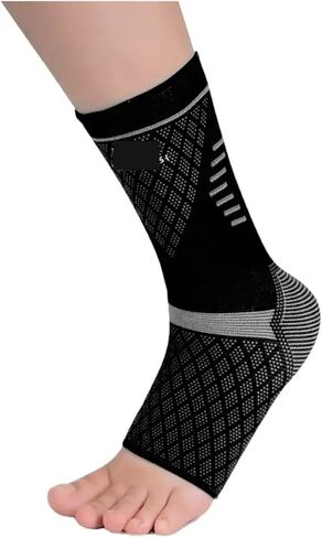 دعامة داعمة للكاحل قابلة للتعديل، دعامة للكاحل ضاغطة للجري وكرة السلة وكرة السلة والنايلون المحبوك (قاعدة رمادية سوداء، 10) in Kuwait