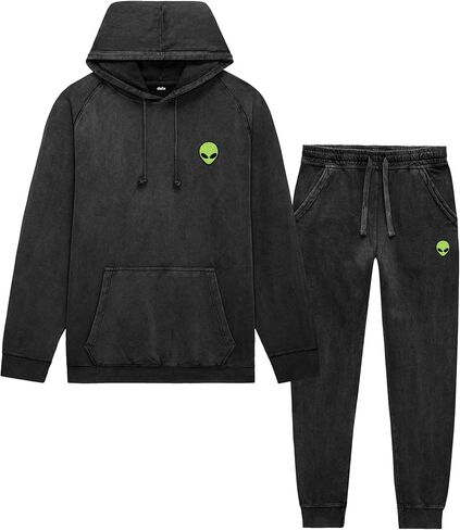 DALIX Alien Embroidery Washed Sweatsuit Set Hoodie Jogger Soft Fleece Relaxed Fit Lounge Mens in Saudi Arabia