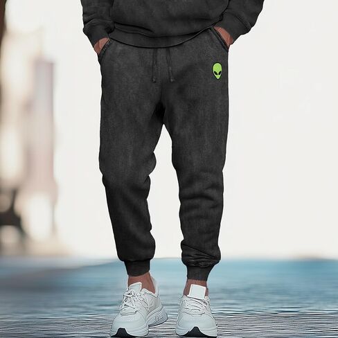 DALIX Alien Embroidery Washed Sweatsuit Set Hoodie Jogger Soft Fleece Relaxed Fit Lounge Mens in Saudi Arabia