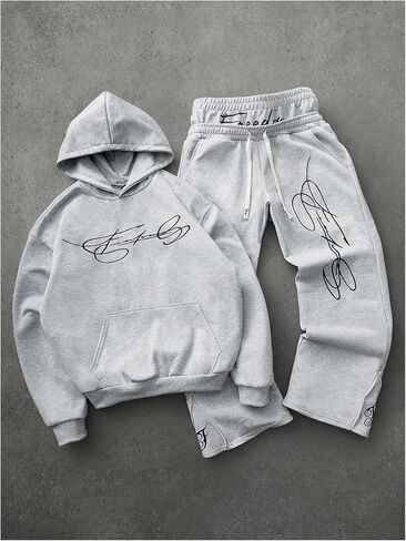 Men's 2 Piece Sweat Sets Embroidered Graphic Hoodies & Double Waisted Baggy Sweatpants in Saudi Arabia