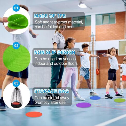 PATIKIL 9 Inch Poly Spot Markers, 6Pcs Non Slip Rubber Floor Dots with Storage Bag Flat Agility Cones for Sports Training Basketball Football in Saudi Arabia