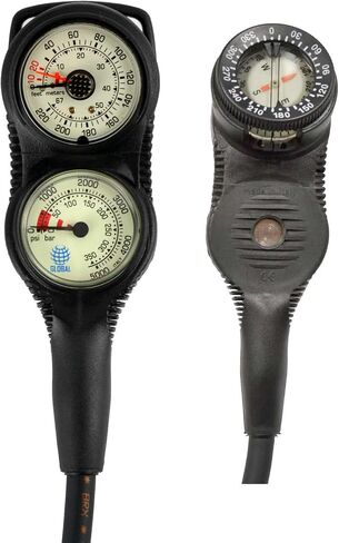 Slimline 3 Gauge Console, Pressure Depth & Compass, Global Imperial/Metric Measurements, Shock-Resistant Rubber Boot, 2 lbs in Saudi Arabia