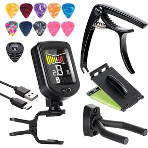 Guitar Capo Rechargeable Guitar Tuner Acoustic Guitar Accessories Kit Including Capo, Tuner, Picks, Wall Mount Hanger, Guitar String Cleaner for Guitar Players in Saudi Arabia