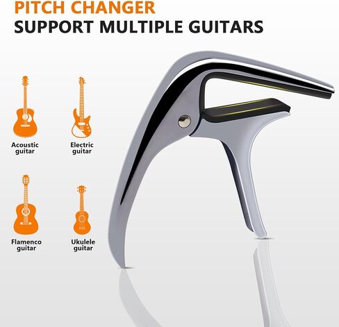 Guitar Capo - Suitable for electric guitar, acoustic guitar and other instruments, silicone clip, anti-scratch - Silvery white in Saudi Arabia