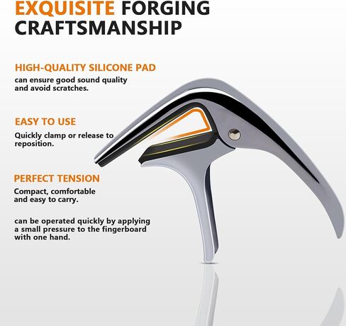 Guitar Capo - Suitable for electric guitar, acoustic guitar and other instruments, silicone clip, anti-scratch - Silvery white in Saudi Arabia