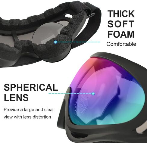 Professional Winter Sports Goggles, Black Spherical Lens, Thick Foam Padding, Anti-Fog Snow Ski Snowboard Goggles with Wide View, 7.28x4.7x3.5 Inches, 2 Pack in Saudi Arabia