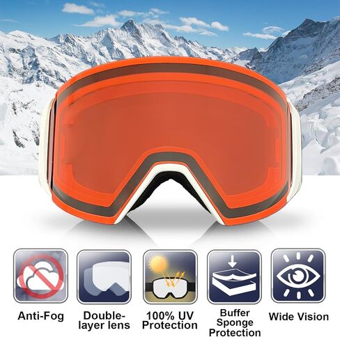 Ski/Snowboard Goggles,Magnetic Interchangeable Lens 100% UV400 Protection Anti Fog OTG Snow Goggles for Men Women in Saudi Arabia