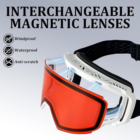 Ski/Snowboard Goggles,Magnetic Interchangeable Lens 100% UV400 Protection Anti Fog OTG Snow Goggles for Men Women in Saudi Arabia