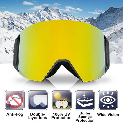Ski/Snowboard Goggles,Magnetic Interchangeable Lens 100% UV400 Protection Anti Fog OTG Snow Goggles for Men Women in Saudi Arabia