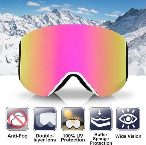 OTG Ski Goggles,Frameless Anti Fog Snowboard Goggles,100% UV Protection Magnetic Interchangeable Lens in Saudi Arabia