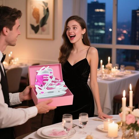 Beginner Ice Skates, Adjustable, Sizes 39-42, Kids, Carbon Steel Blades, Warm Liner, Breathable Mesh, Protective Ankle Support in Kuwait