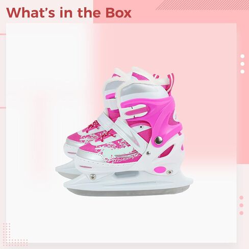 Beginner Ice Skates, Adjustable, Sizes 39-42, Kids, Carbon Steel Blades, Warm Liner, Breathable Mesh, Protective Ankle Support in Kuwait