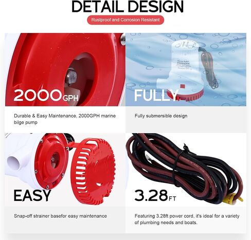 2000 GPH bilge pump for boat 12v submersible pump Marine electric water pump Non- Automatic Bilge Pump 1-1/8" Outlet 8.5A in Saudi Arabia