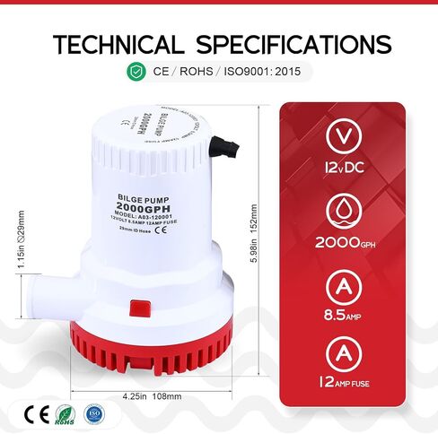 2000 GPH bilge pump for boat 12v submersible pump Marine electric water pump Non- Automatic Bilge Pump 1-1/8" Outlet 8.5A in Saudi Arabia