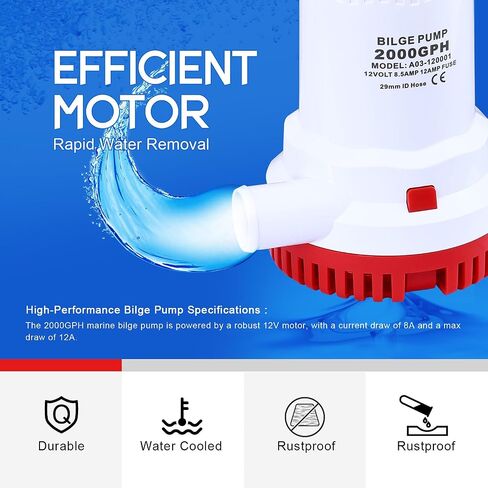 2000 GPH bilge pump for boat 12v submersible pump Marine electric water pump Non- Automatic Bilge Pump 1-1/8" Outlet 8.5A in Saudi Arabia