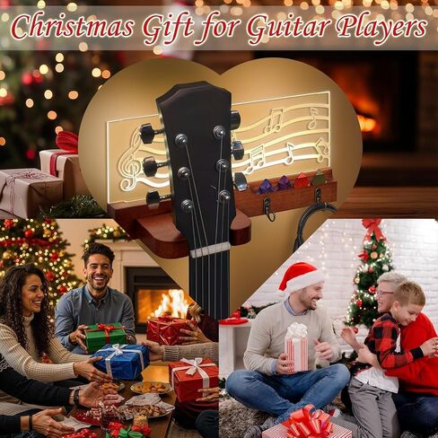 Light Up Guitar Wall Mount with Light, Solid Wooden Guitar Stand with Hooks and Pick Holder, Christmas Gifts for Guitar Players - Guitar Gift for Men, for Acoustic, Electric, Bass, Ukulele in Saudi Arabia
