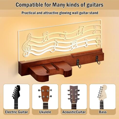 Light Up Guitar Wall Mount with Light, Solid Wooden Guitar Stand with Hooks and Pick Holder, Christmas Gifts for Guitar Players - Guitar Gift for Men, for Acoustic, Electric, Bass, Ukulele in Saudi Arabia