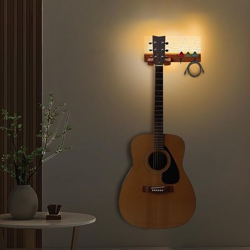 Light Up Guitar Wall Mount with Light, Solid Wooden Guitar Stand with Hooks and Pick Holder, Christmas Gifts for Guitar Players - Guitar Gift for Men, for Acoustic, Electric, Bass, Ukulele in Saudi Arabia