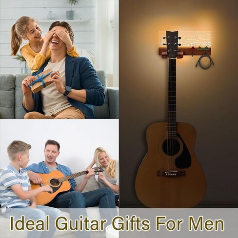 Light Up Guitar Wall Mount with Light, Solid Wooden Guitar Stand with Hooks and Pick Holder, Christmas Gifts for Guitar Players - Guitar Gift for Men, for Acoustic, Electric, Bass, Ukulele in Saudi Arabia
