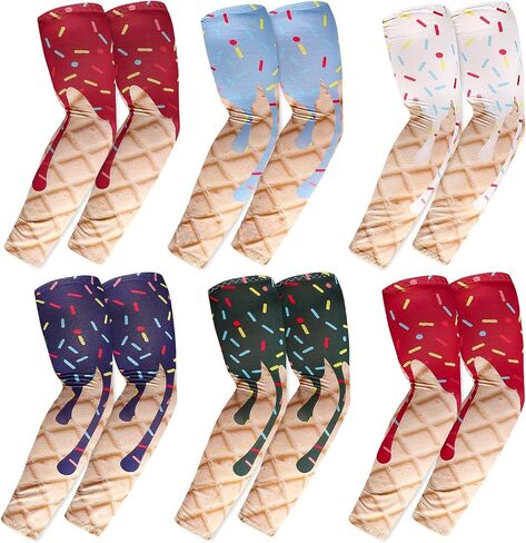 6 Pairs Ice Cream Arm Sleeve, Milk Silk Compression Baseball Arm Sleeve Sun Protection Cooling for Baseball Football Basketball Men Women in Saudi Arabia