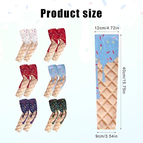 6 Pairs Ice Cream Arm Sleeve, Milk Silk Compression Baseball Arm Sleeve Sun Protection Cooling for Baseball Football Basketball Men Women in Saudi Arabia