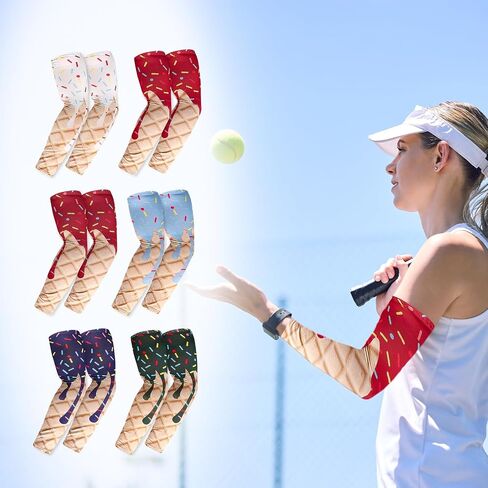 6 Pairs Ice Cream Arm Sleeve, Milk Silk Compression Baseball Arm Sleeve Sun Protection Cooling for Baseball Football Basketball Men Women in Saudi Arabia