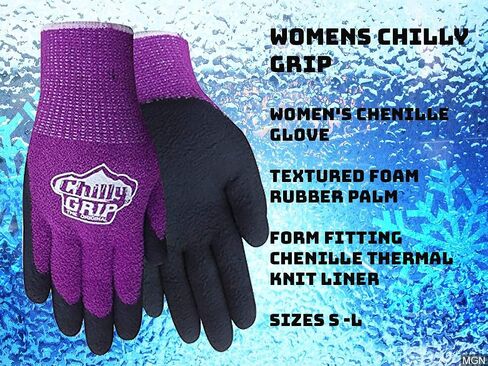 Red Steer A310, Chilly Grip Women's Chenille Glove, Textured Foam Rubber Palm, Thermal Knit Liner, Purple and Black, Large, 3 Pack in Saudi Arabia