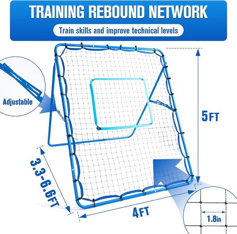 Volleyball Rebounder Net,【5x4FT】 Baseball Rebounder Net - 6-Angle Adjustable Training Net with Target Ribbon | Heavy-Duty Steel Frame & High-Elastic Net |Soccer Lacrosse Softball in Saudi Arabia