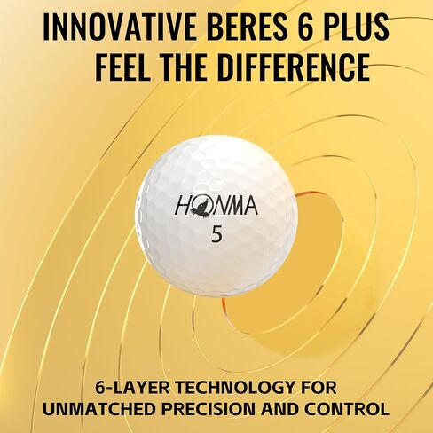 كرات جولف Honma BERES 5S Plus مكونة من 6 طبقات، تحكم في الدوران على مستوى الجولة وكرات جولف ثابتة للطيران، أقصى مسافة مع غطاء غير ريثان ناعم، للاعبي الجولف للرجال والنساء، لاعبين متوسطين إلى متقدمين، 1 دزينة in Kuwait