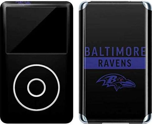 ملصق Skinit لمشغل MP3 متوافق مع iPod Classic (الجيل السادس) 80 جيجابايت - تصميم سلسلة الأداء NFL Baltimore Ravens Black المرخص رسميًا in Saudi Arabia