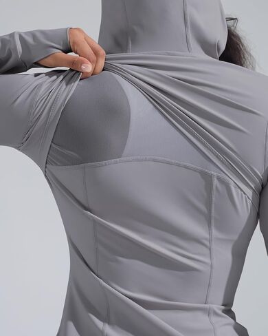 Womens Hooded Workout Jacket Athletic Running Slim Fit Buttery Soft Full Zip Up with Back Mesh Vent and Thumb Holes in Saudi Arabia