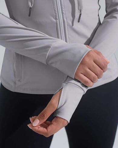 Womens Hooded Workout Jacket Athletic Running Slim Fit Buttery Soft Full Zip Up with Back Mesh Vent and Thumb Holes in Saudi Arabia