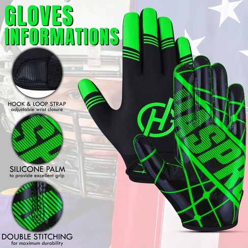 Youth Unisex American Football Gloves M/o Silicone Palm, Breathable Material with Hook & Loop in Flexible Fit in Saudi Arabia