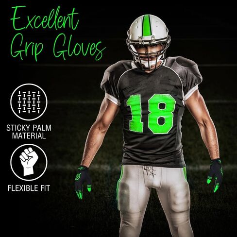 Youth Unisex American Football Gloves M/o Silicone Palm, Breathable Material with Hook & Loop in Flexible Fit in Saudi Arabia