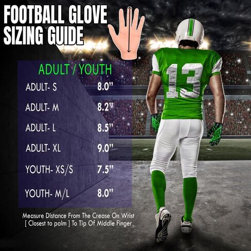 Youth Unisex American Football Gloves M/o Silicone Palm, Breathable Material with Hook & Loop in Flexible Fit in Saudi Arabia