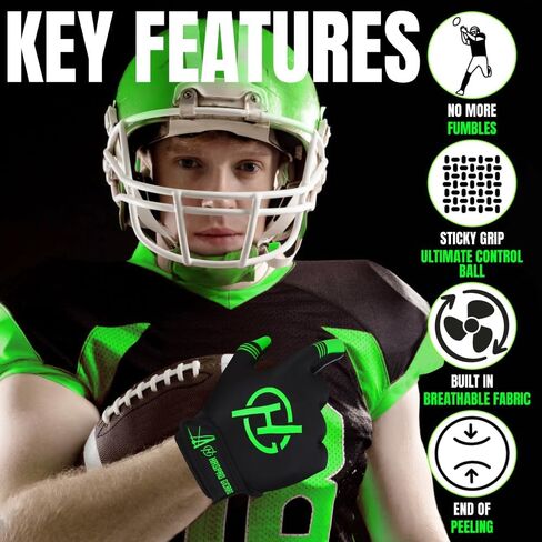 Youth Unisex American Football Gloves M/o Silicone Palm, Breathable Material with Hook & Loop in Flexible Fit in Saudi Arabia