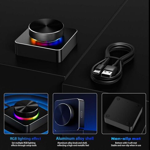 USB Volume Control Knob, Audio Remote Volume Knob with RGB Light and Type C Cable, Rotate Volume Adjustment & One Key Mute Function, USB 2.4G Multimedia Controller in Saudi Arabia