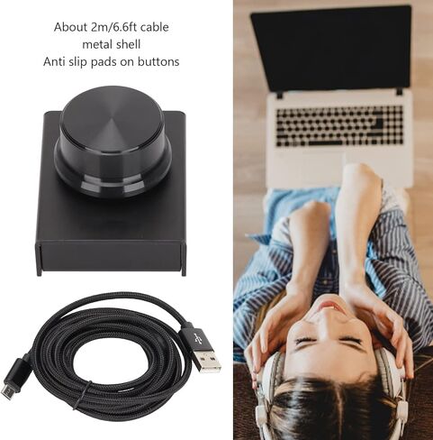 USB Audio Volume Controller, One Key Mute Function, 2m/6.6ft Cable, Metal Case, Black Computer Speaker Control Knob for Win7/8/10/ Vista/OS X in Kuwait